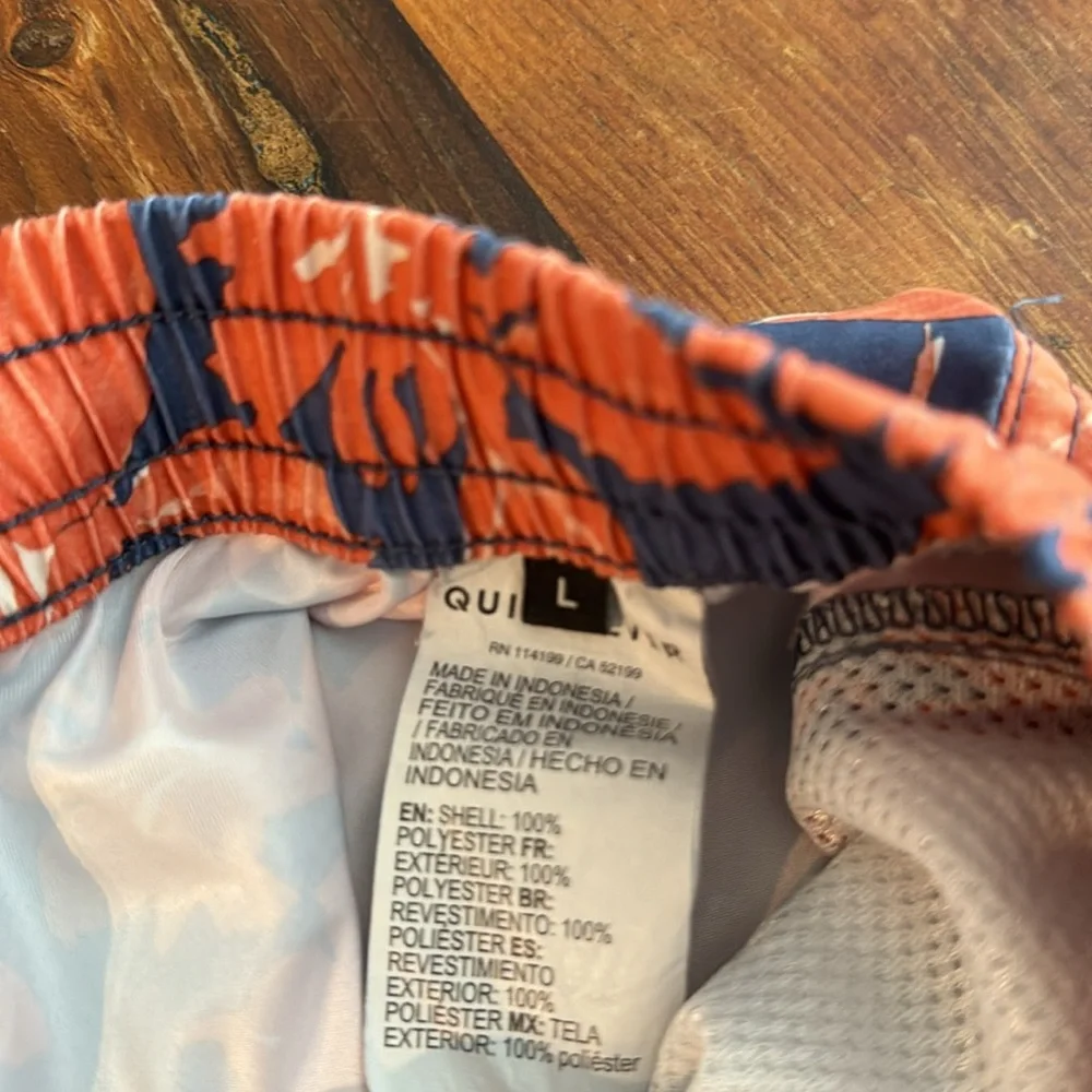 Quiksilver Blue and Orange Floral Swim Board Shorts